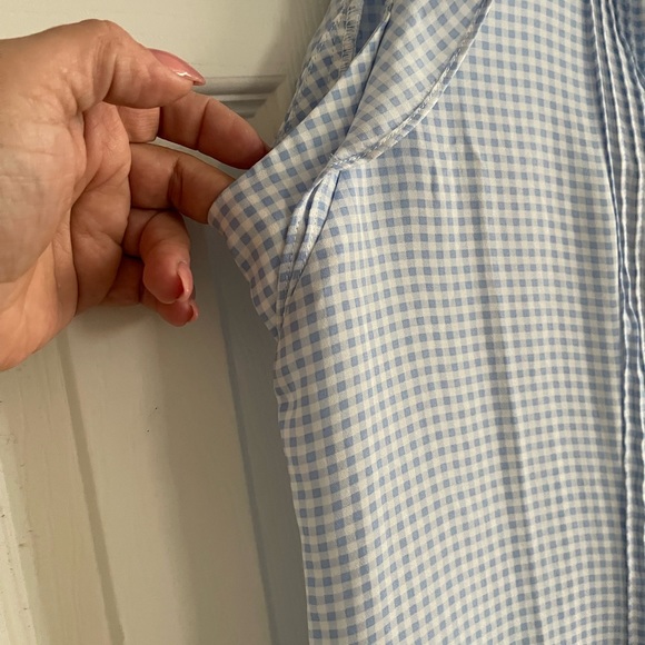 Blue gingham short sleeve button up blouse - Picture 2 of 6